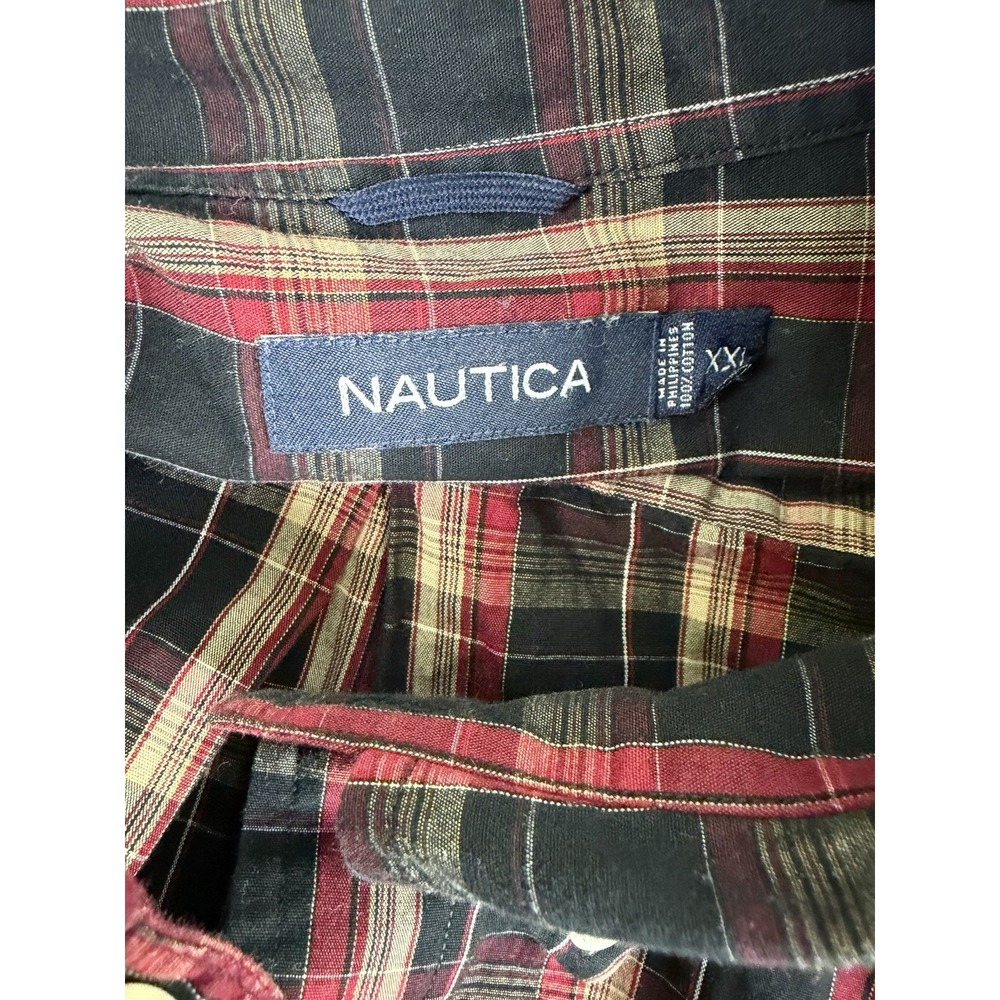 Nautica Shirt Men's XXL Button Down Black Red Cotton - Picture 6 of 6